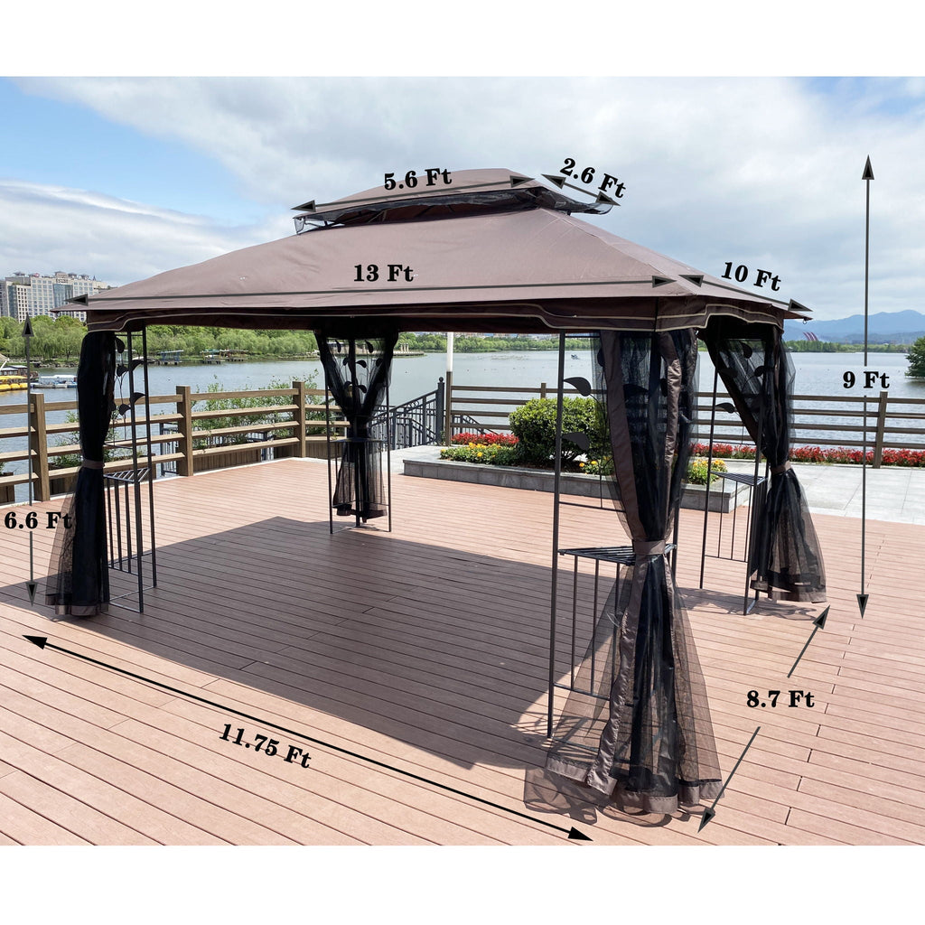 Patio Gazebo Tent With Ventilated Double Roof And Mosquito Net For Backyard Or Garden