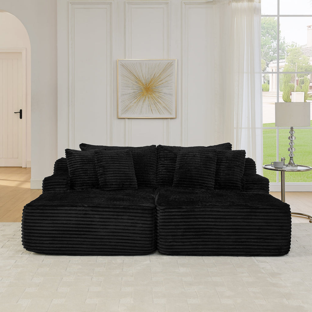 Two-seater lazy sofa lounge chair,Compressed sofa no assembly required, made of velvet fabric, fluffy modern  lounge chair, used for indoor living rooms and bedrooms-Black