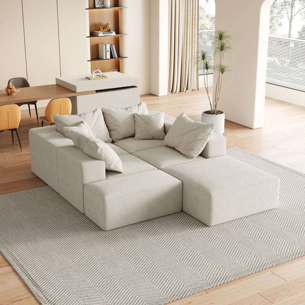 Modern Upholstered Sectional Boneless Couch Set,Modular 132' L Shaped Sectional Living Room Sofa Set With 6 Pillows,Free Combination Sofa Couch for Living Room,Bedroom