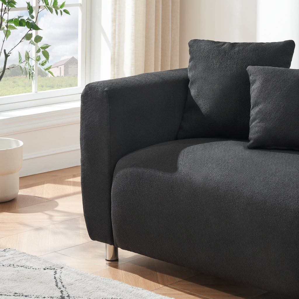 89 inch Sofa for Living Room, Fashion Sofa with Metal Legs, 3 Seater Sofa, Solid Wood Frame Couch with 4Pillows, for Apartment Office Living Room - Black