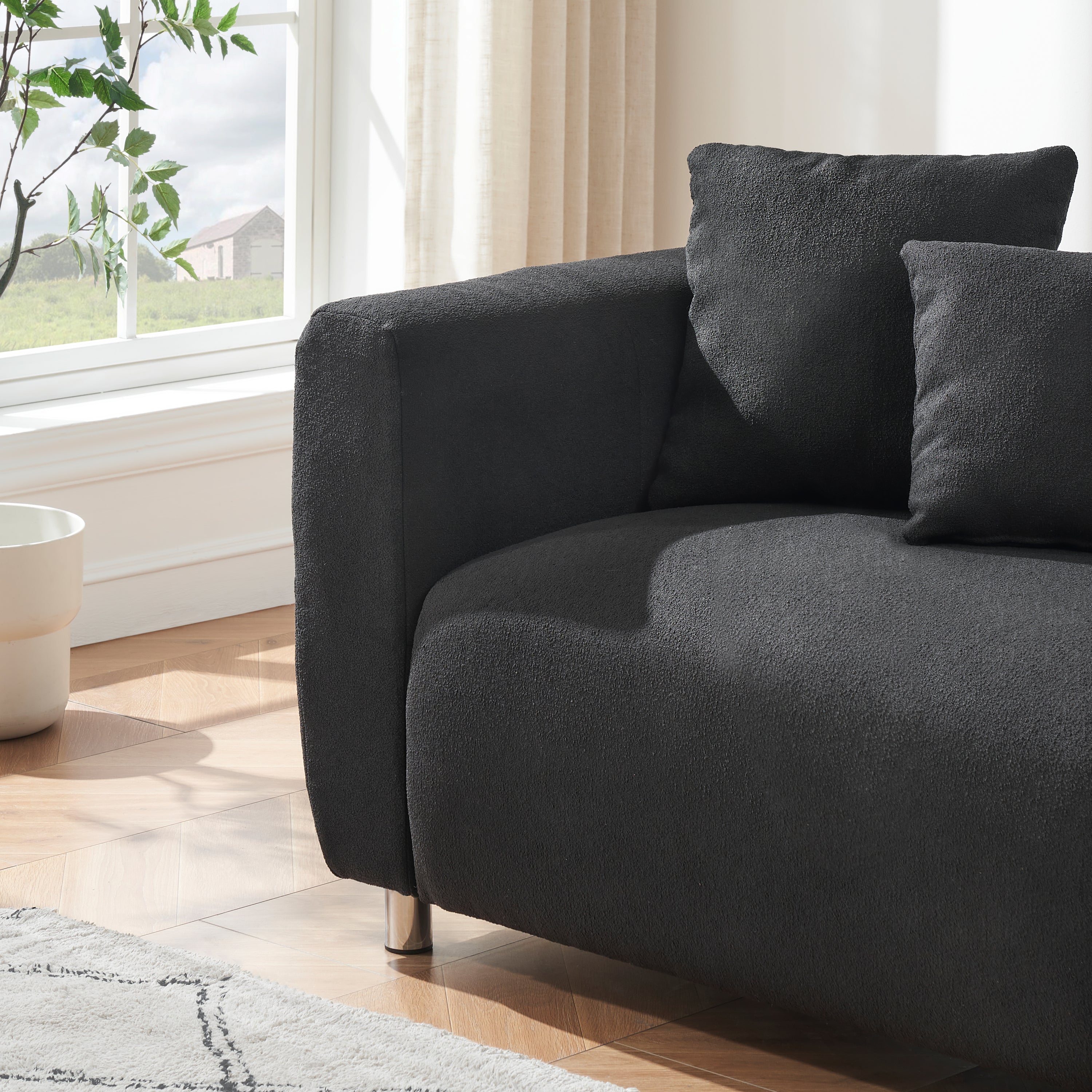 89 inch Sofa for Living Room, Fashion Sofa with Metal Legs, 3 Seater Sofa, Solid Wood Frame Couch with 4Pillows, for Apartment Office Living Room - Black