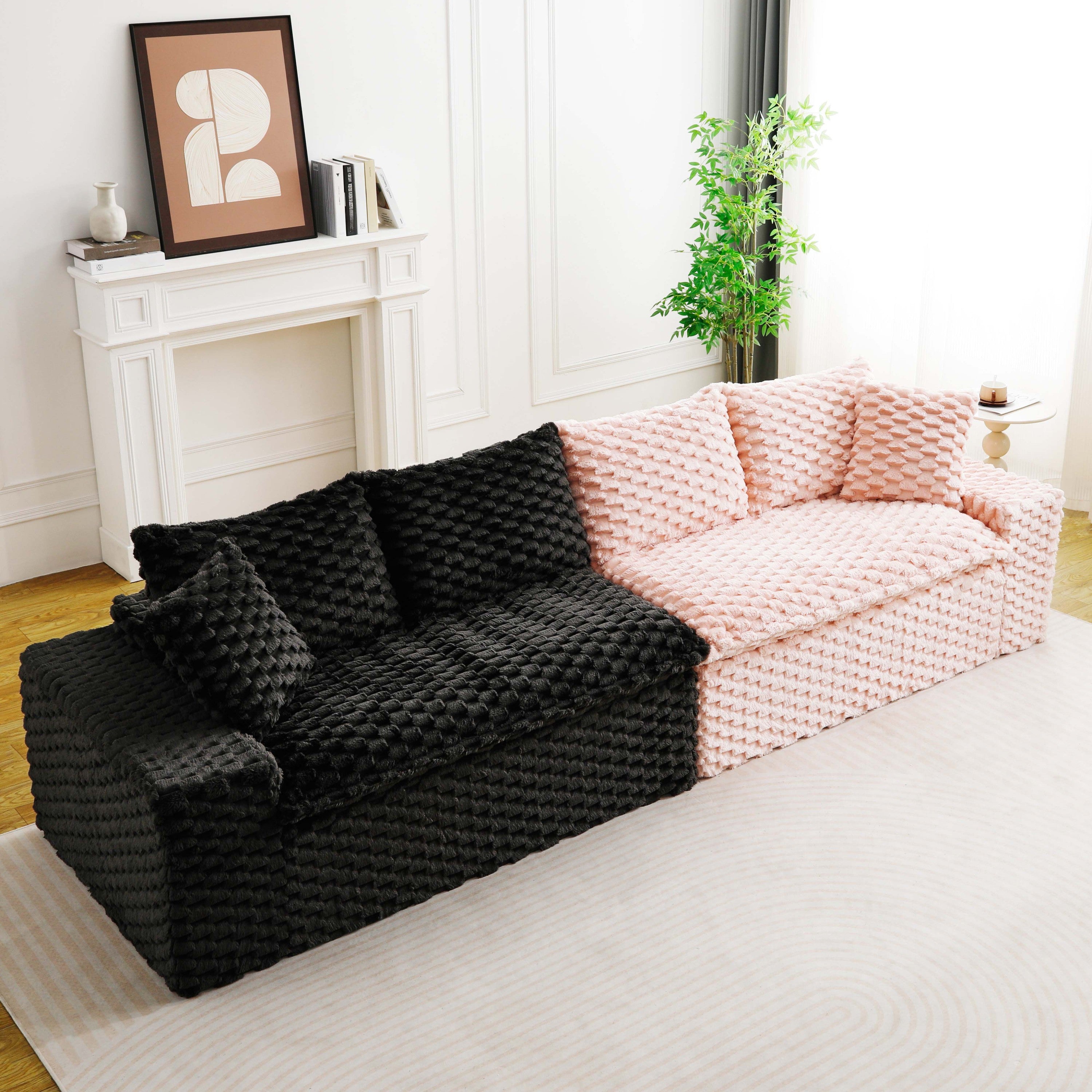Luxury Color-Block Turtle Velvet Multifunctional Sofa - Arrangeable in Single Row, Side-by-Side or Facing Each Other, Stylish Living Room Furniture for Cozy Home Decor