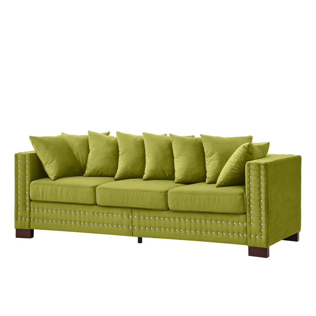 Modern Design Living Room Sofa 2+3 Seater Square armrest with Silver Nails Decoration Upholstered Velvet Couch Green