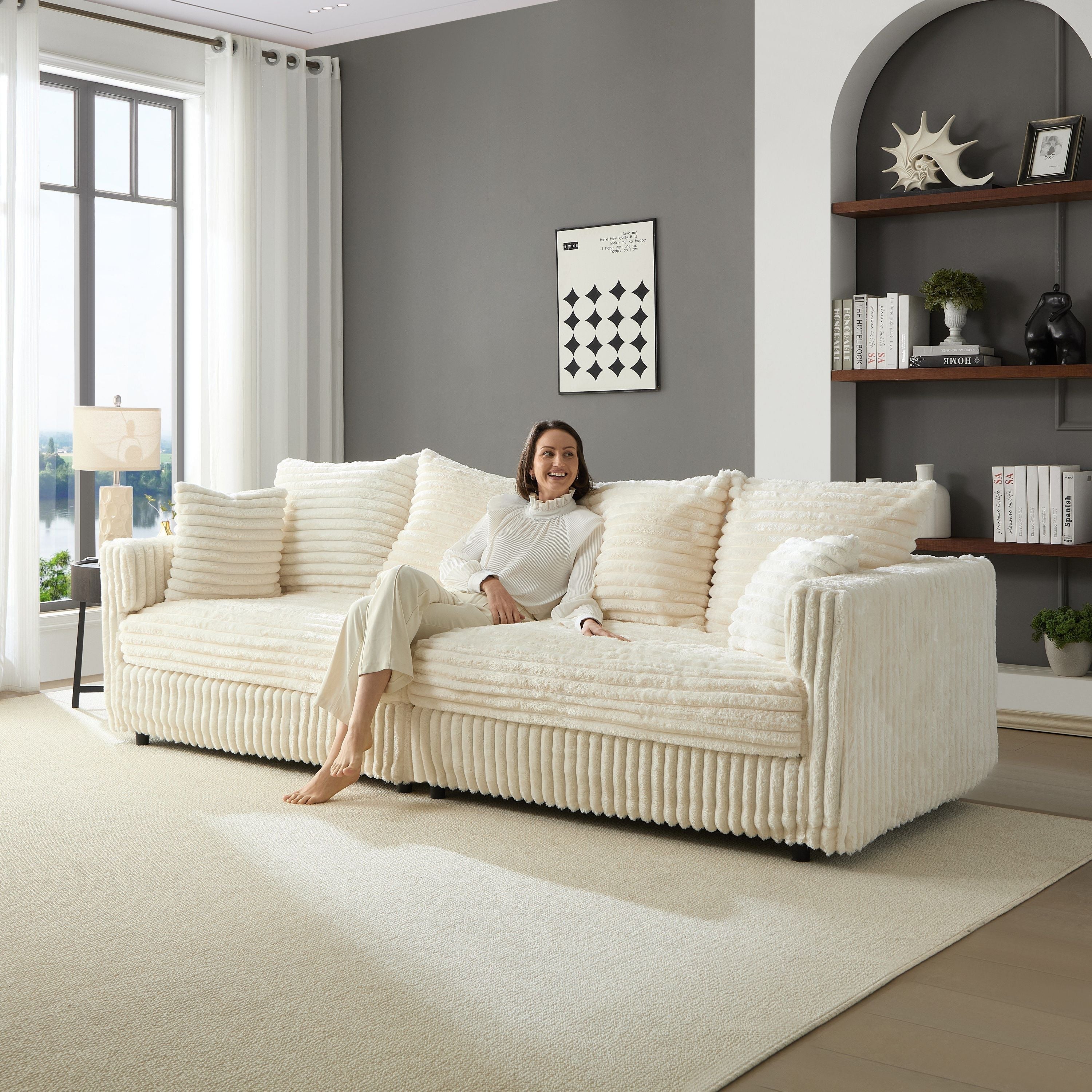 104.3' Plush Corduroy 4-Seat Sofa,Modern Comfy Upholstered Sofa Cloud Couch,Deep Seat Couches with Soft Pillows,Convertible Deep Seat Sofa Lounge Chair for Living Room Bedroom,Apartment,Office