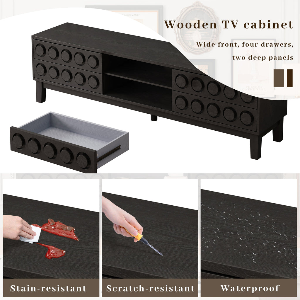 TV Stand for TVs up to 75', Media Console with 4 Drawers, Entertainment Center with Storage for Living Room and Bedroom(Black)