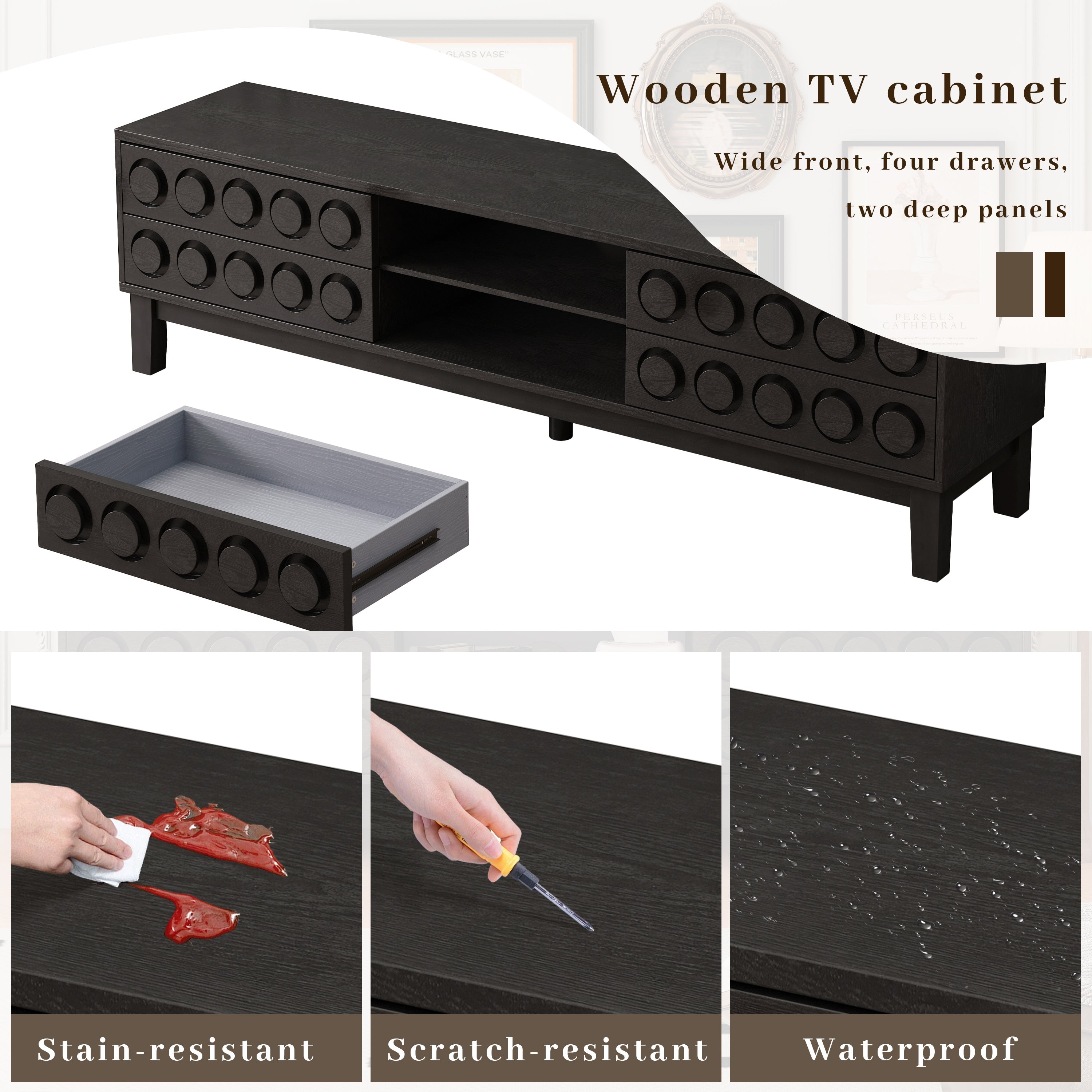 TV Stand for TVs up to 75', Media Console with 4 Drawers, Entertainment Center with Storage for Living Room and Bedroom(Black)