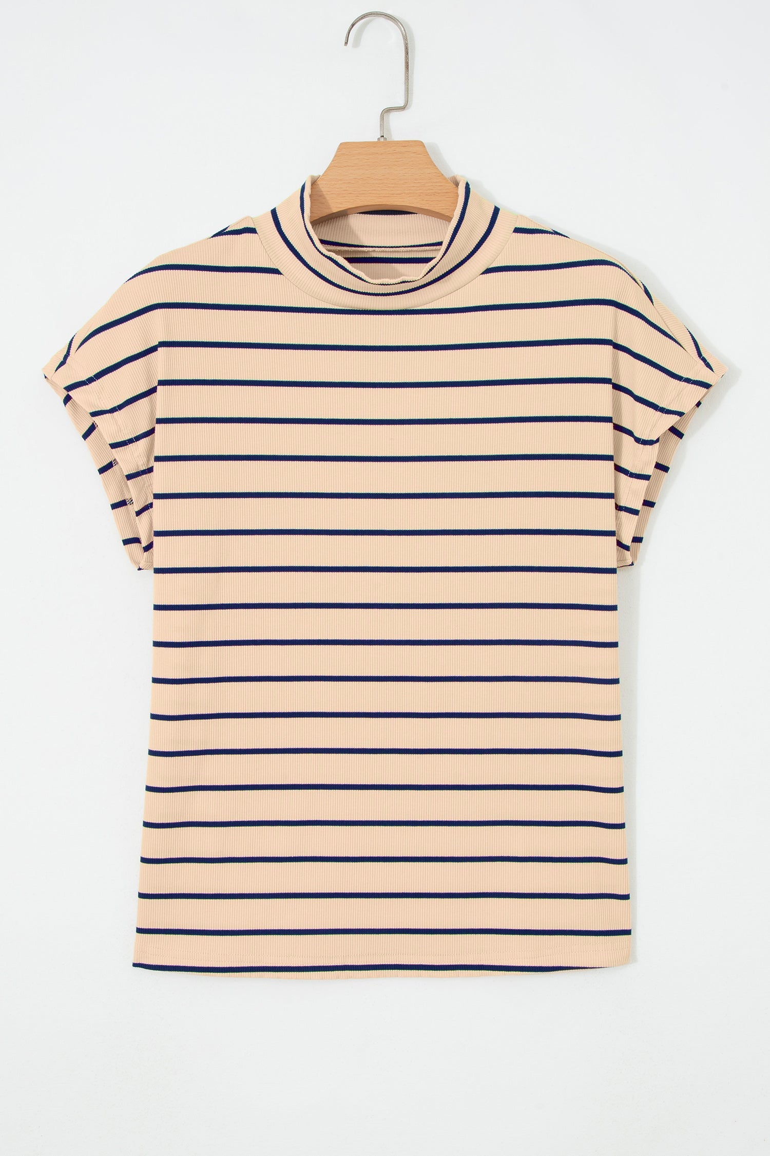 Stripe Mock Neck Short Sleeve Loose Top