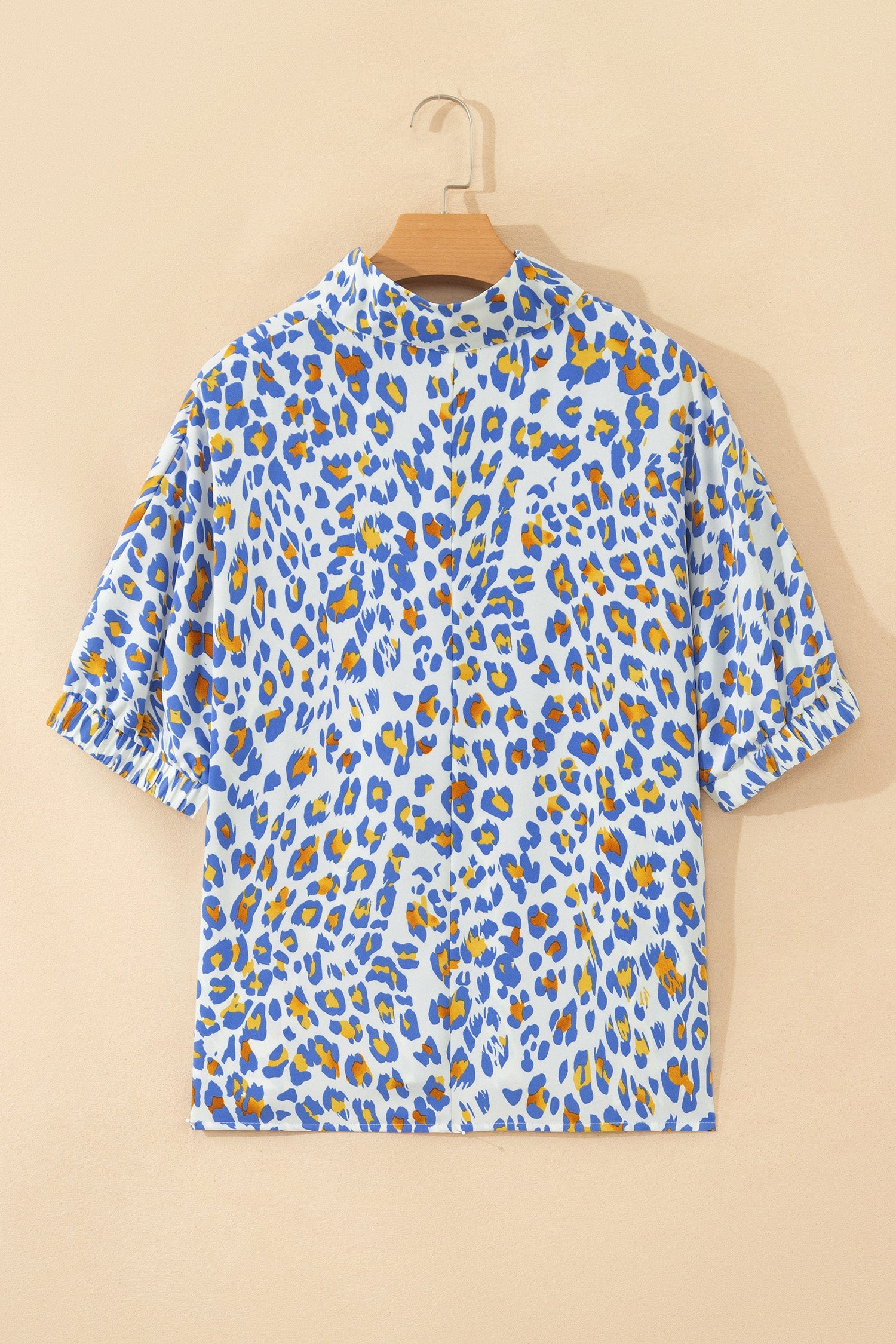 Leopard Colorblock Contrast V-Neck Short Sleeve Blouse