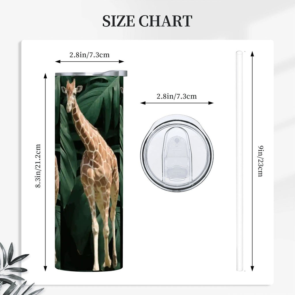 Tall Giraffe with Greenery 20oz Straight Stainless Steel Tumbler with Straw (Made in USA)