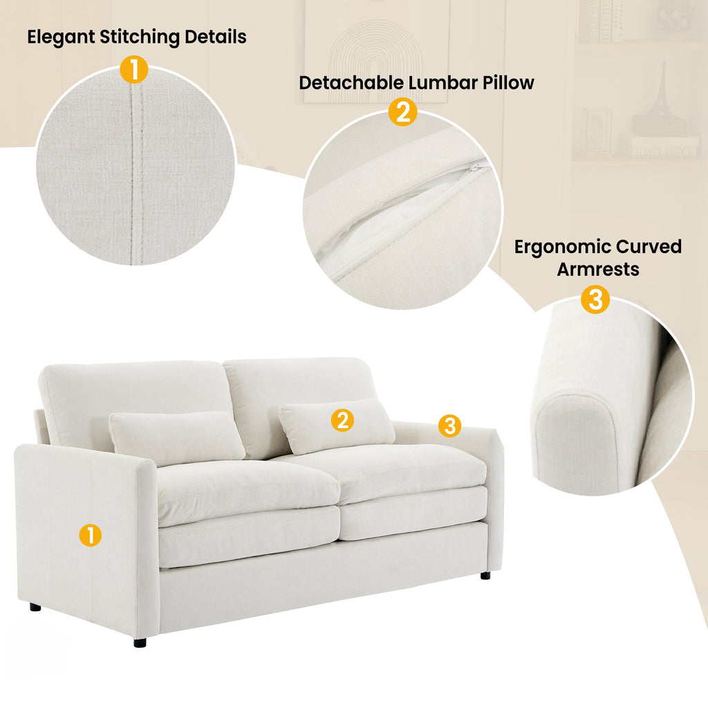 Cozy Upholstered Loveseat Sofa with Double Cushion Design in Beige Chenille, 68.1'