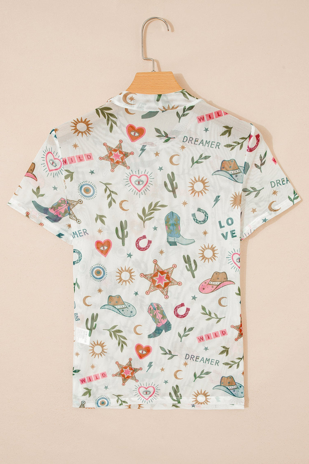 Western LOVE WILD DREAMER Sheer Mesh Graphic Top