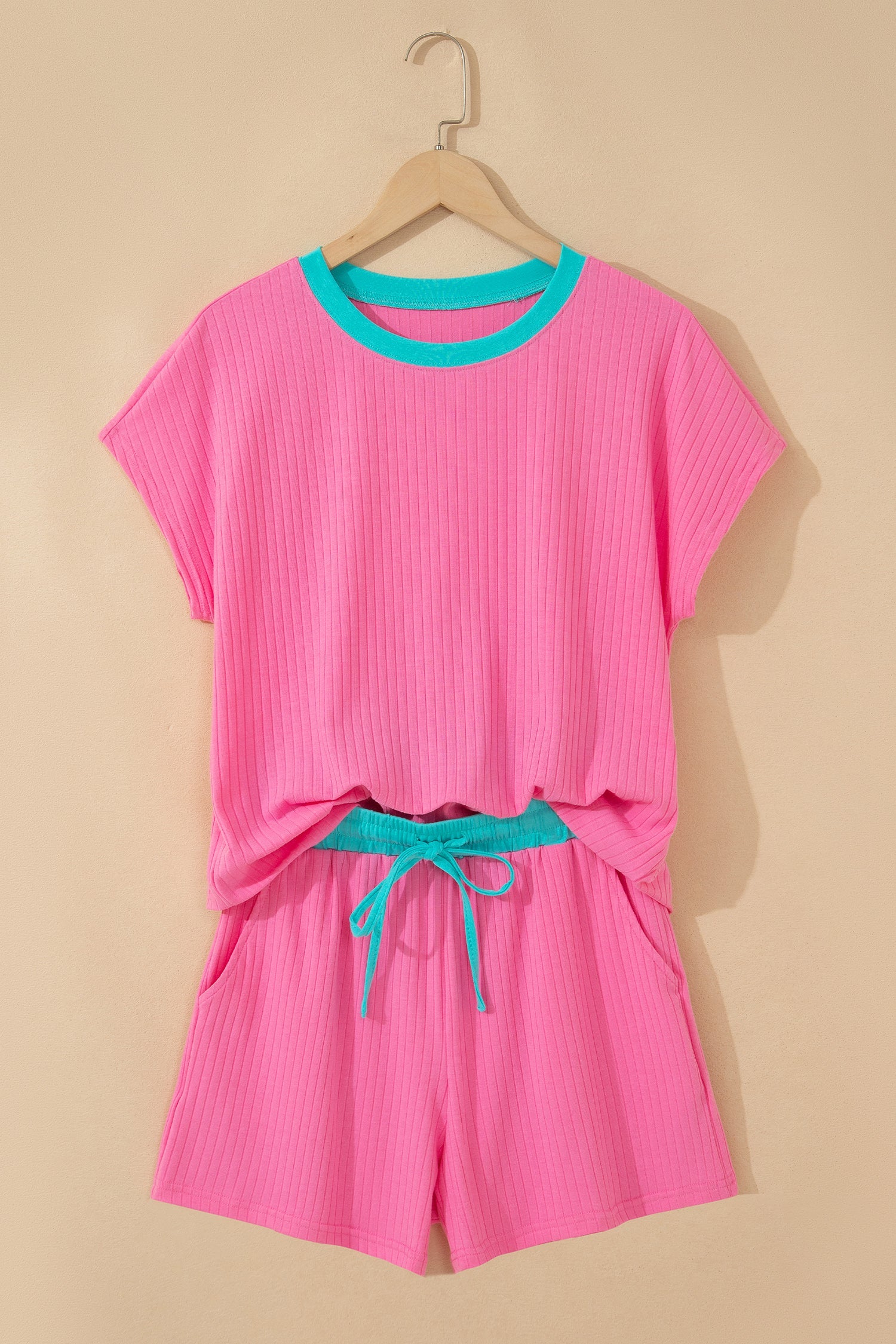 Colorblock Trim Ribbed Top & Shorts Set