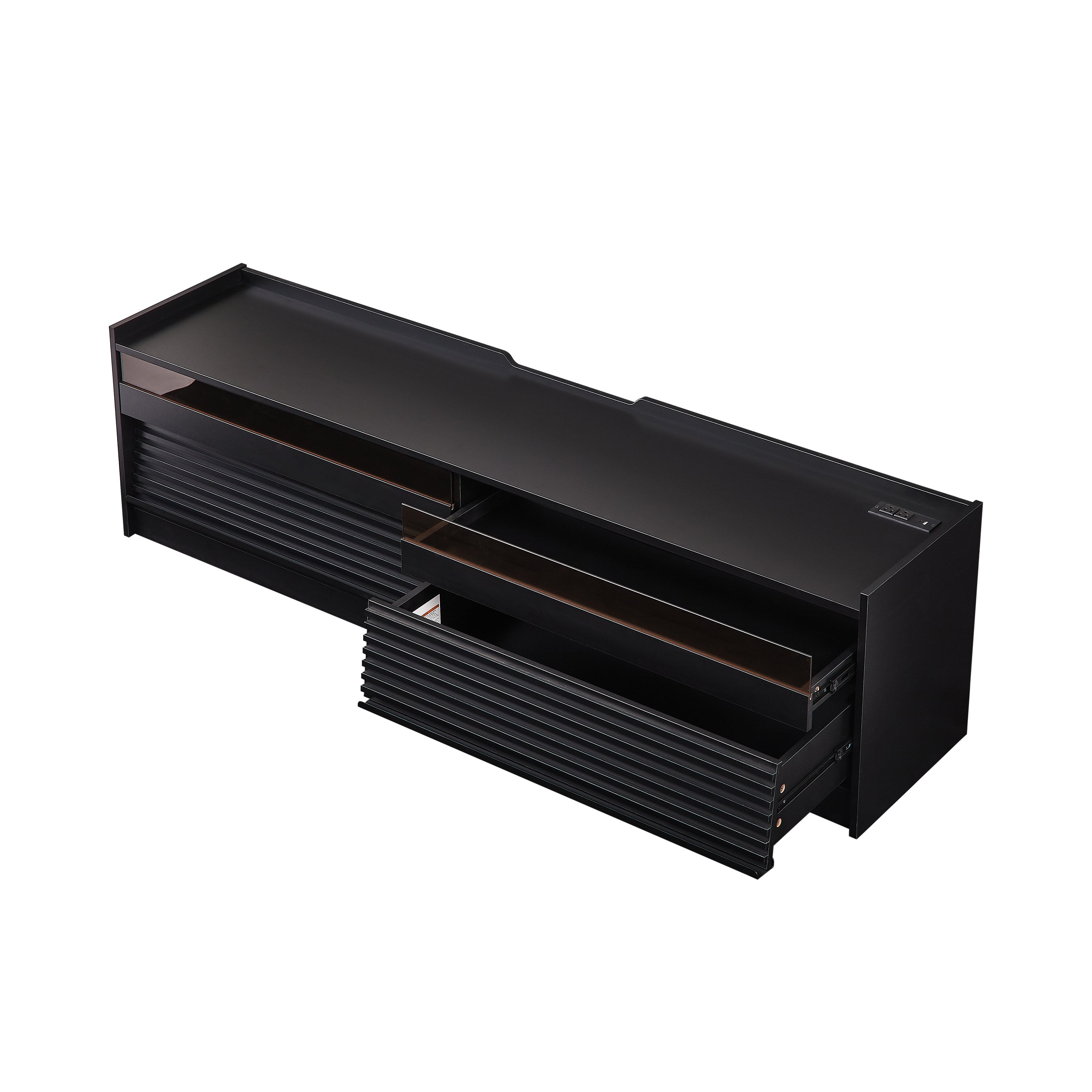 Mirod Modern TV Stand with Ample Storage,4 Drawer Design with Tempered Glass ,Built-in Charging Ports and Ambient LED Lighting ,Versatile for Any Decor Style