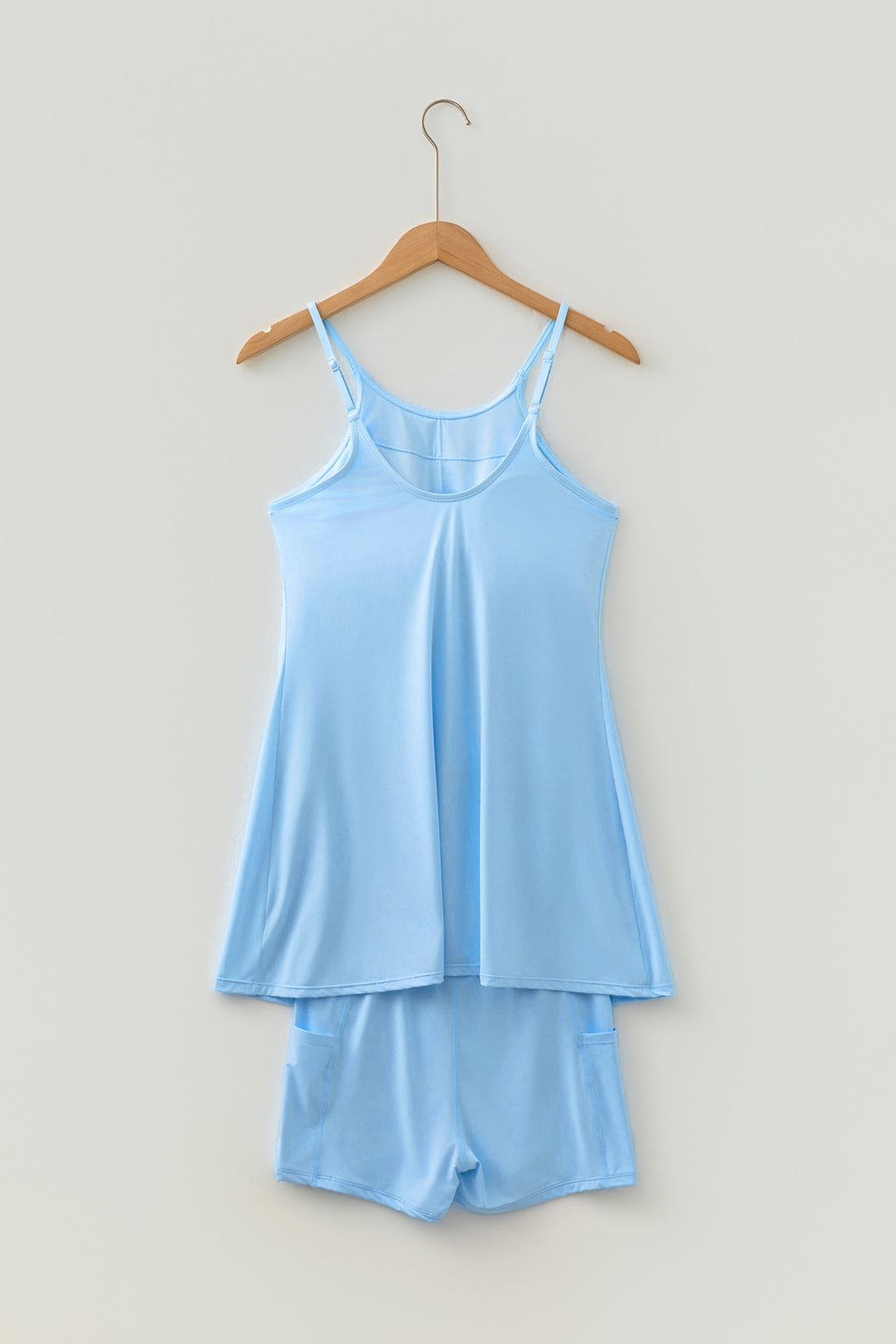 Solid Tunic Tank Dress & Shorts Athletic Set