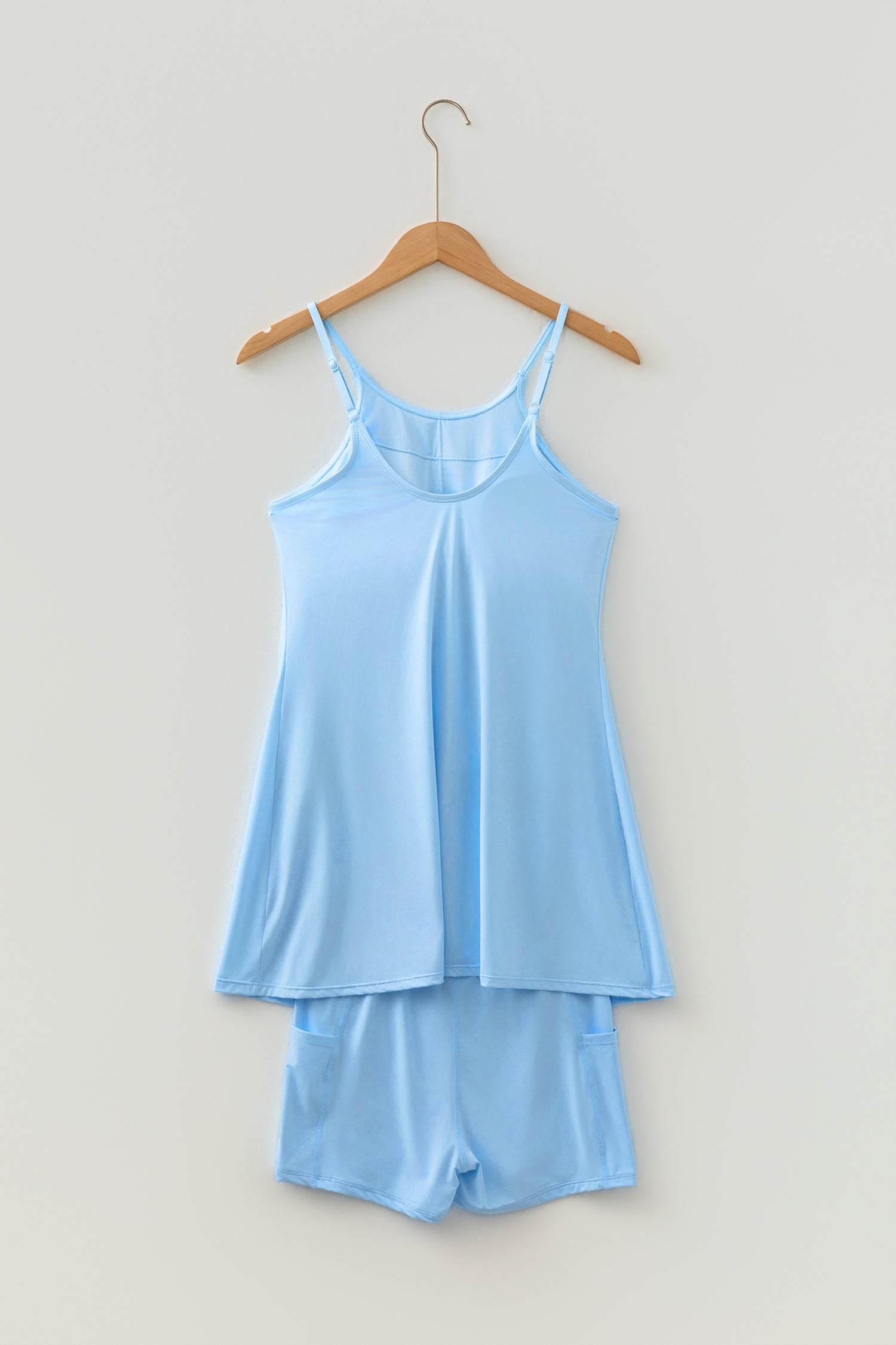Solid Tunic Tank Dress & Shorts Athletic Set