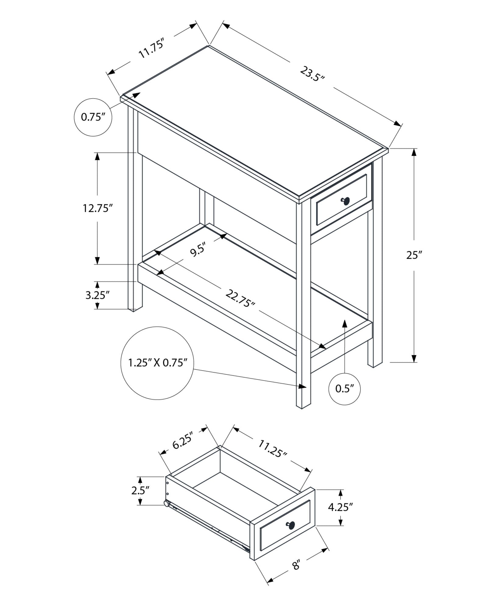 Accent End Table, 2 Tier, Storage Drawer, Transitional - Walnut