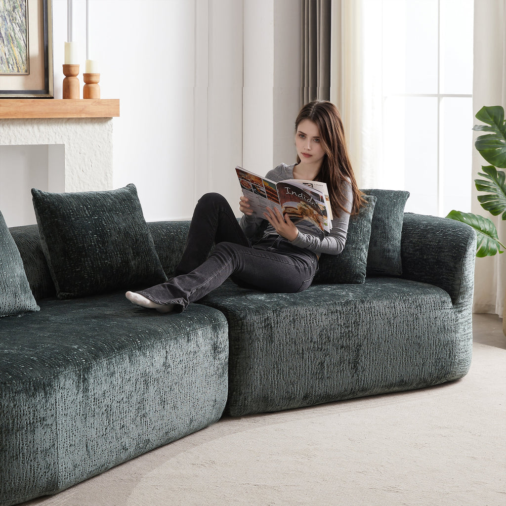 Modern Upholstered Oversized Sectional Sofa, 114-Inch Chenille 4-Seater Extra Deep & Wide Seat Curved Cloud Couch with 4 Throw Pillows, Free Combination Sofa Couch for Living Room,Bedroom