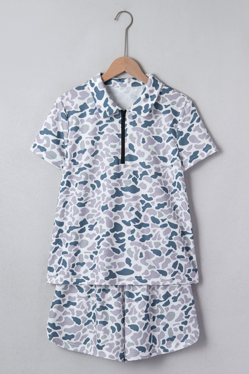 Abstract Camo Polo Collar T-Shirt & Shorts Set