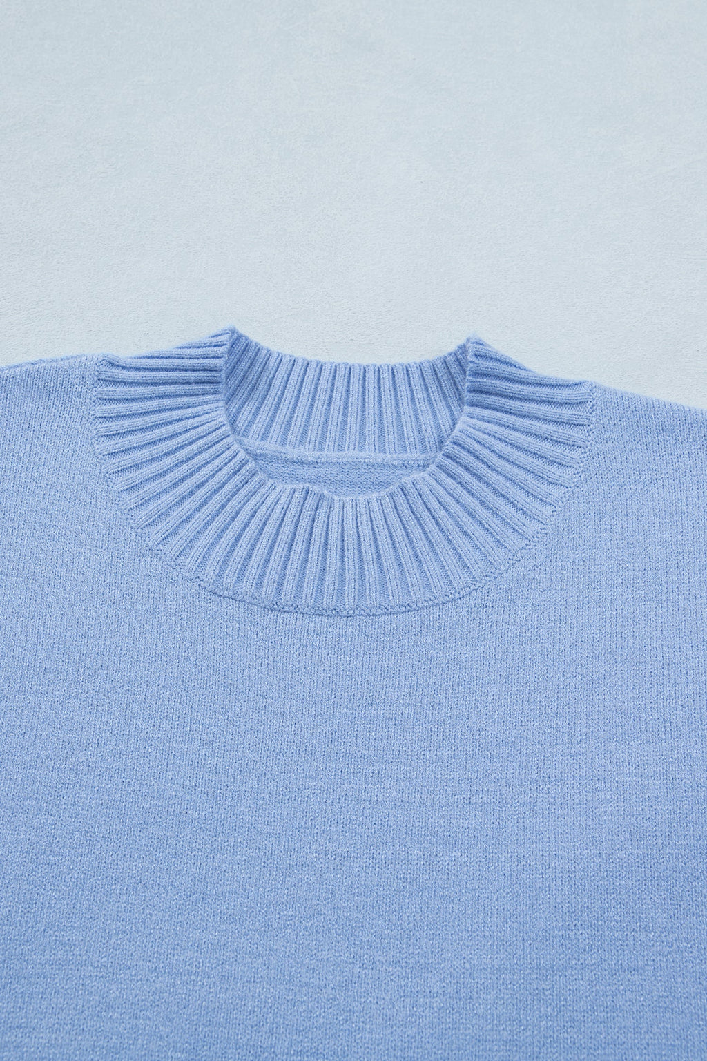 Solid Ruffle Sleeve Round Neck Ribbed Sweater