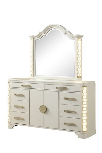 JASMINE Queen 5 Pc Unique LED Bedroom Set made with Wood in Beige (CA INVENTORY)