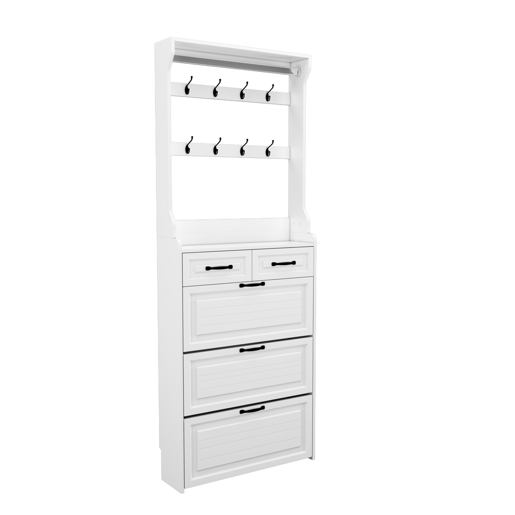 NEW White color shoe cabinet  with 3 doors 2 drawers with hanger,large space for storage