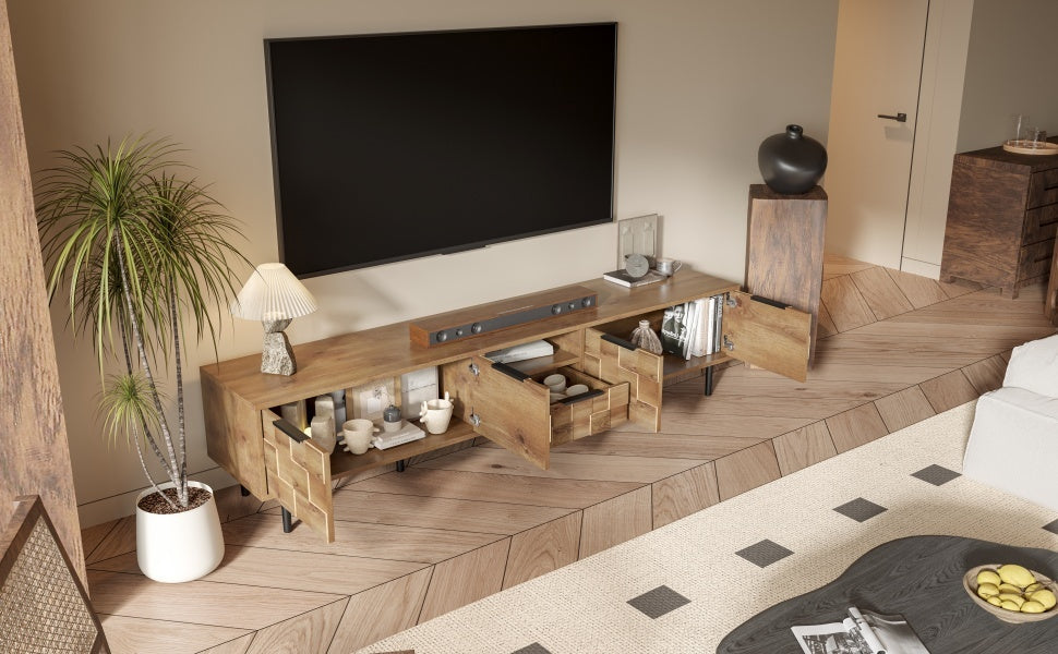 78' TV Stand for 85 75 65 Inch TV, TV Consoles for Living Room, Entertainment Center Wood TV Media with Storage