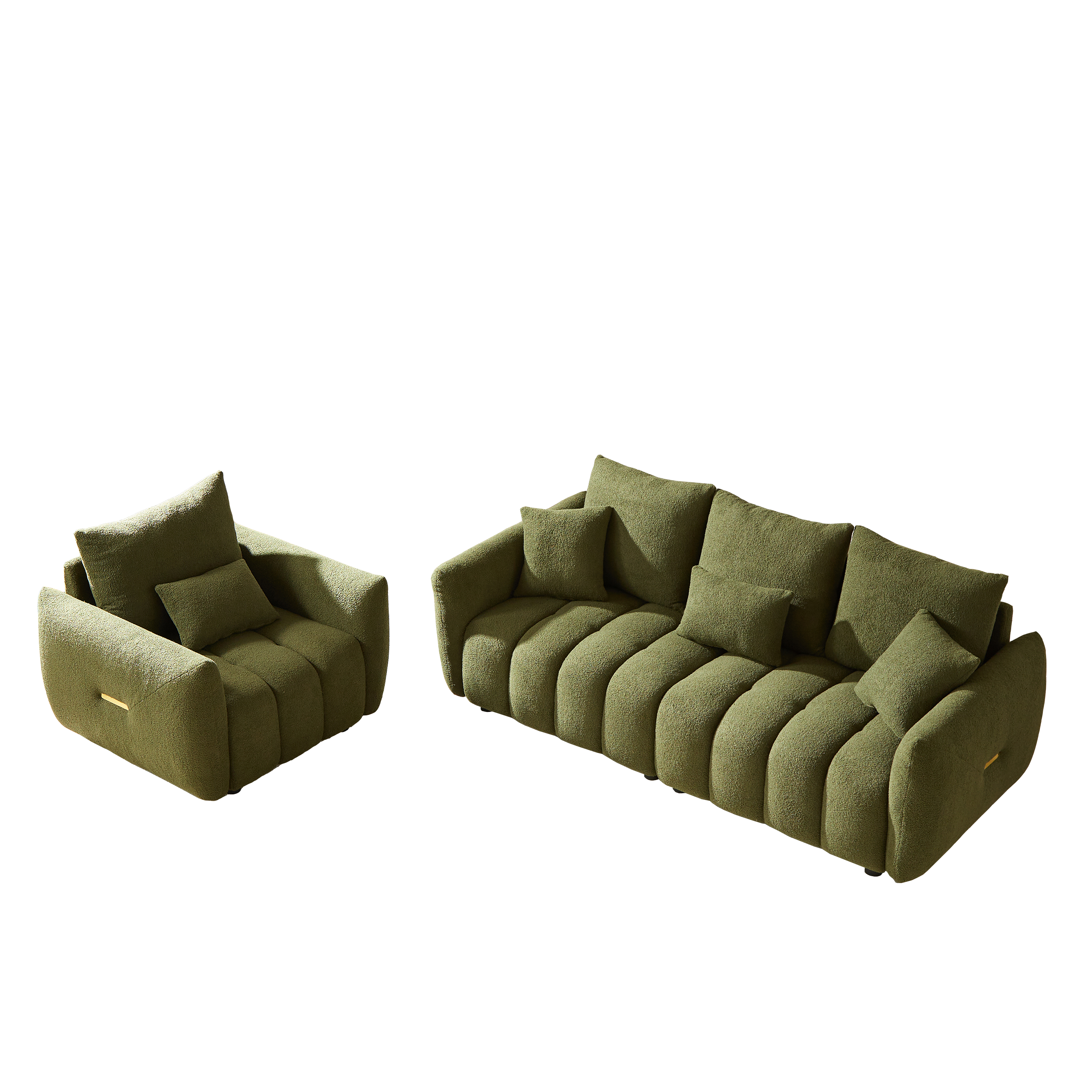 3 Seater + 1 Seater Combo Sofa Modern Living Room Sofa, Teddy Sofa, Wooden Frame, 4 Cushions, Apartment Sofa Furniture
