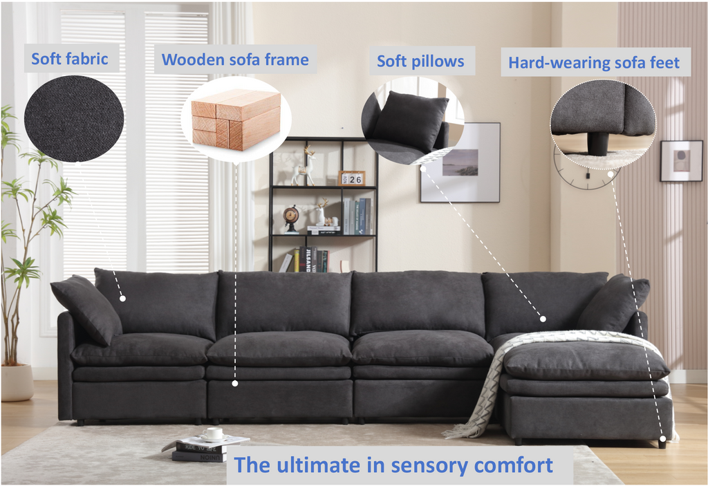 [ PACKAGING NEW UPGRADE]   [VIDEO PROVIDED]Modern U-shaped Sectional Sofa ,5-seat  Sofa ,Sleeper Sofa Couch with Chaise Lounge for Living Room,Apartment,Upholstered,Polyester,New upgrade,Dark Gray