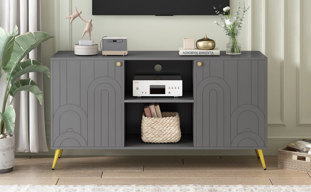 U-Can Modern TV Stand for TVs up to 55 Inches, Entertainment Center Media Console,Adjustable Shelf, Metal Legs, Handles and Anti-tip Device for Living room