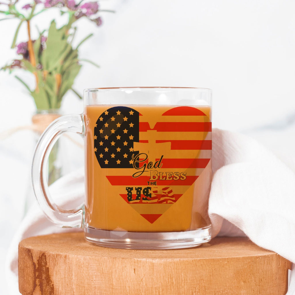 God Bless the USA 10 oz Clear Glass Mug