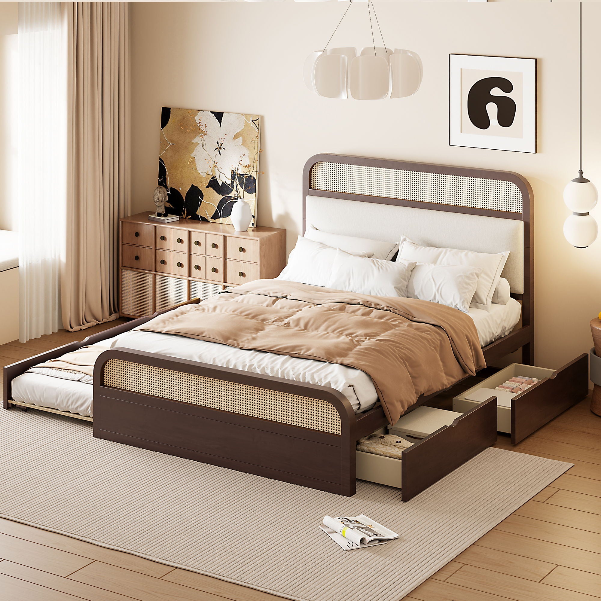 Platform Bed With Trundle And 2 Drawers