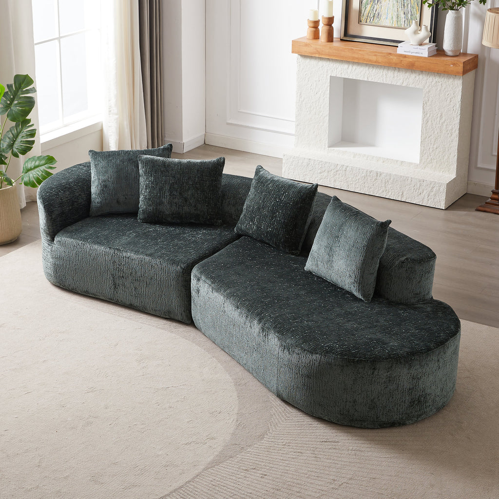 Modern Upholstered Oversized Sectional Sofa, 114-Inch Chenille 4-Seater Extra Deep & Wide Seat Curved Cloud Couch with 4 Throw Pillows, Free Combination Sofa Couch for Living Room,Bedroom