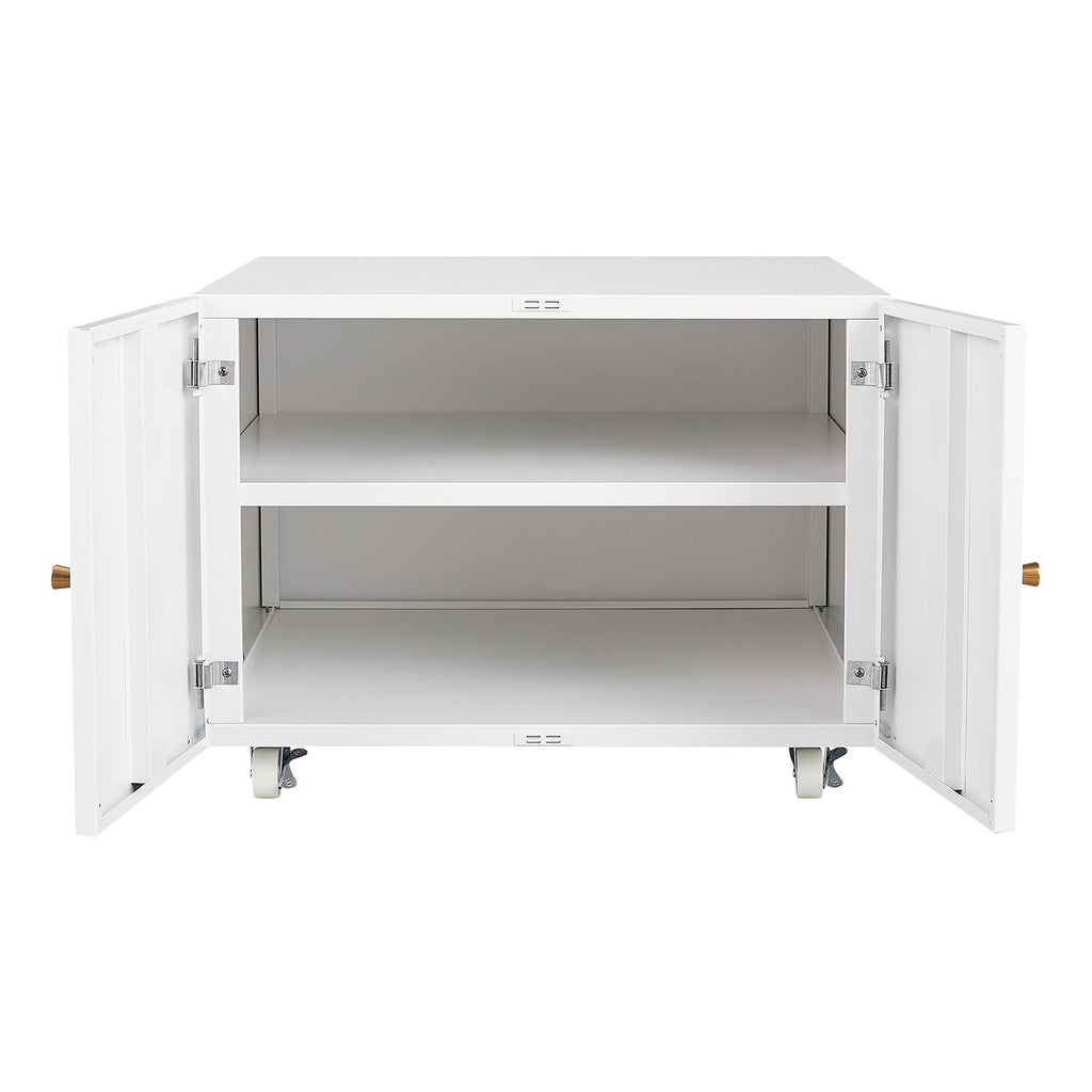 White Steel 2-Door Copier Cabinet with Mobile Pedestal and Printer Stand