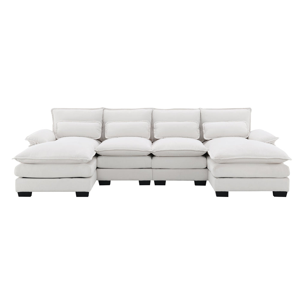Modern U-shaped Sectional Sofa with Waist Pillows, 6-Seat Upholstered Symmetrical Sofa Furniture, Sleeper Sofa Couch with Chaise Lounge, Chenille and Velvet Options