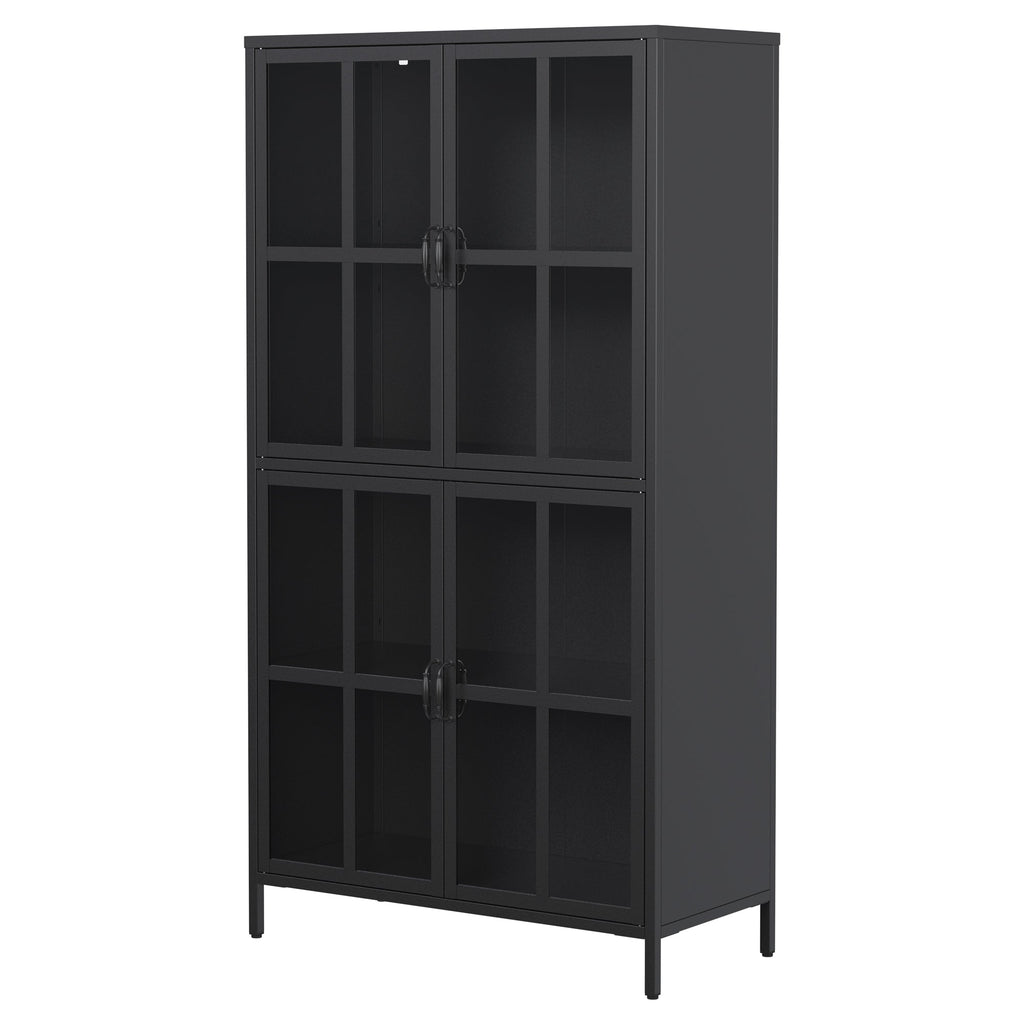 Premium Black Metal Storage Cabinet with Tempered Glass Doors, Adjustable Shelves, and Anti-Tipping Device
