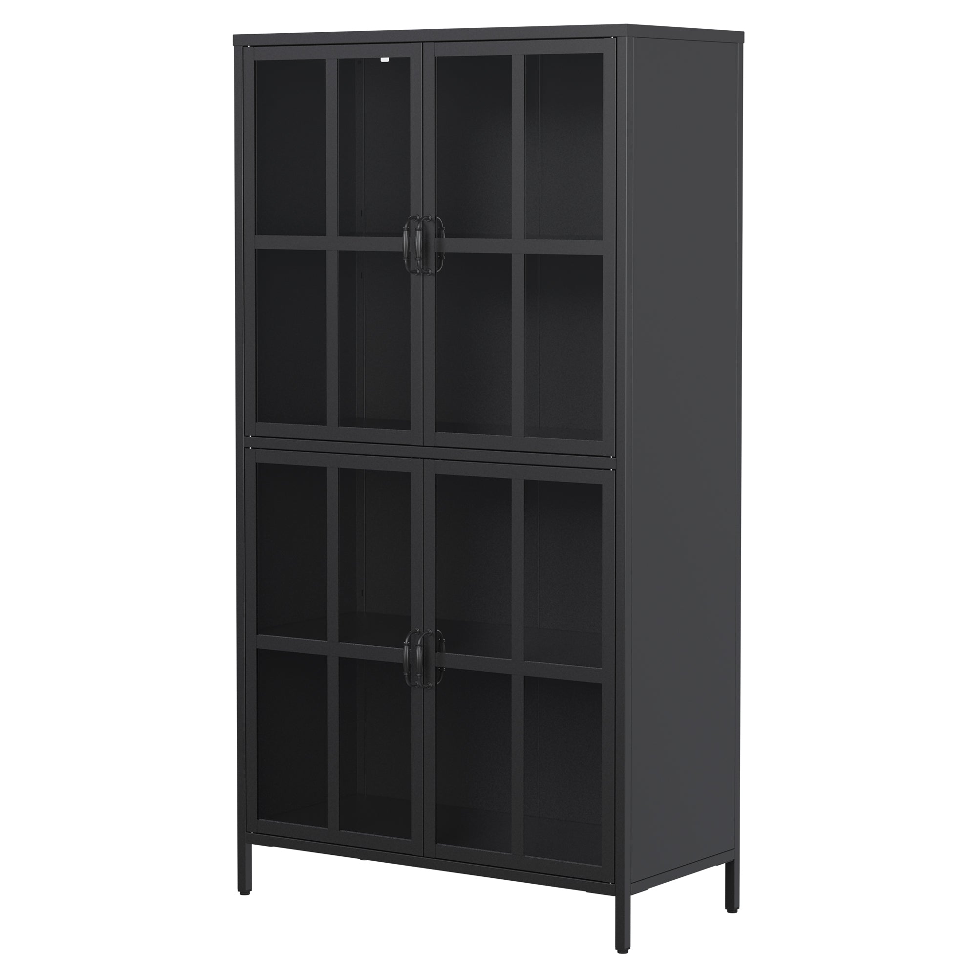 Premium Black Metal Storage Cabinet with Tempered Glass Doors, Adjustable Shelves, and Anti-Tipping Device