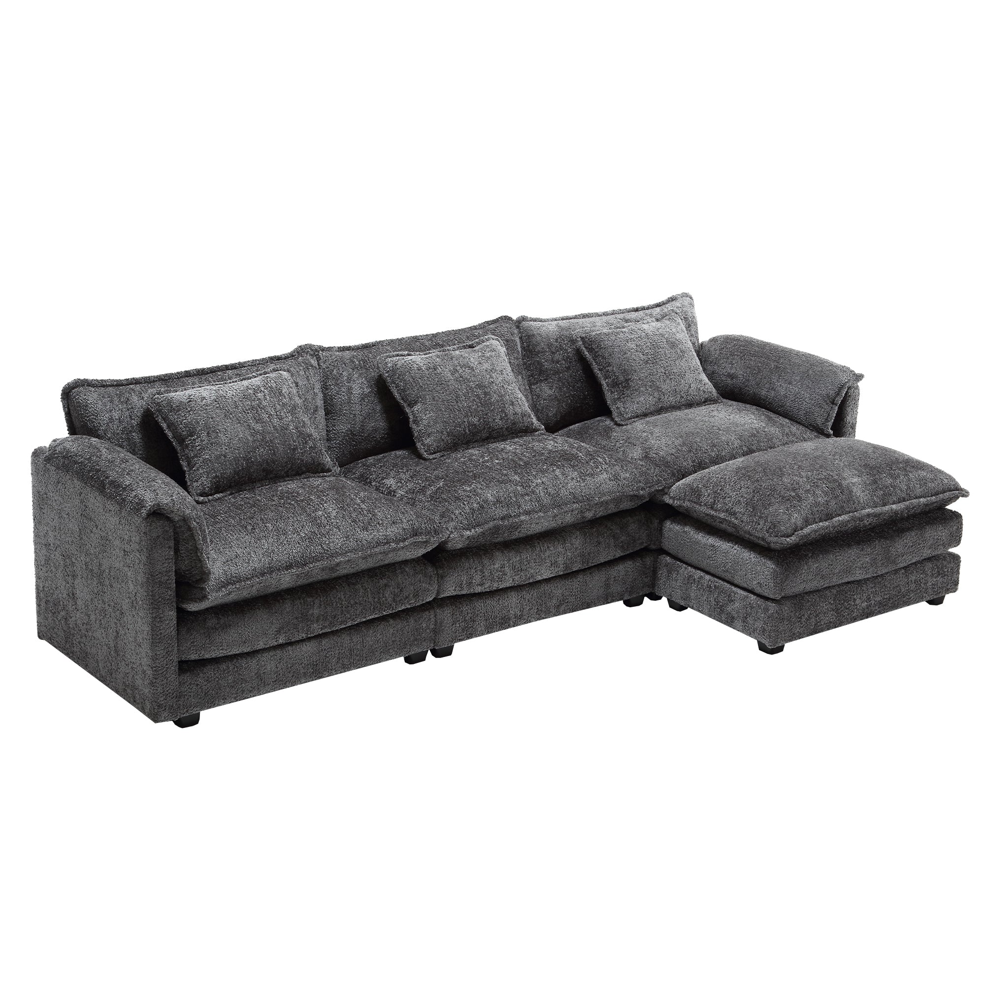 UNITED WE WIN 112' Oversized Sectional Sofa Cloud Couch for Living Room, Modern Chenille L Shaped Couch, Comfy Boucle Modular Sofa Sleeper with Moveable Ottoman & Memory Foam