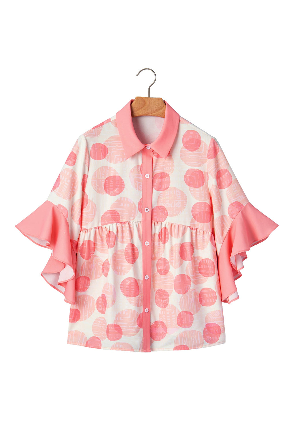Polka Dot Ruffle Short Sleeve Babydoll Shirt