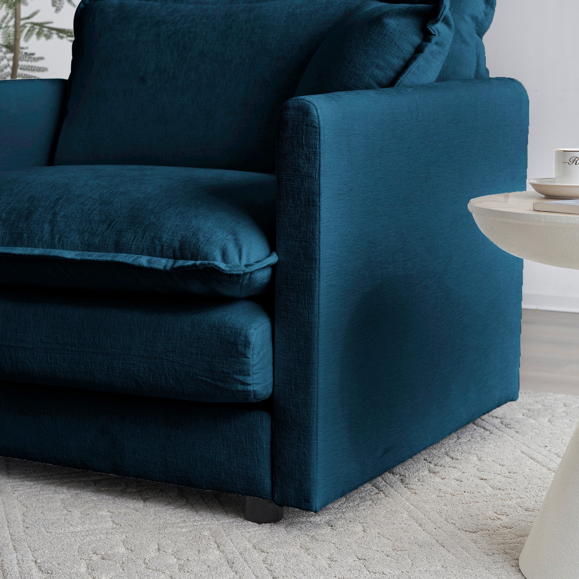 Sofa Set of 3, 1+1+3 Seats Living Room Sofa Set, Accent Chair, Loveseat, and Three-Seat Sofa Modern Style Round Arms 3 Piece Sofa Set, Blue