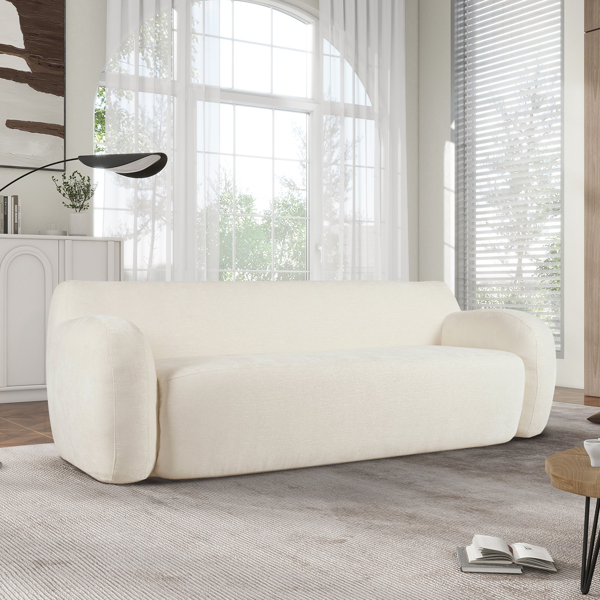 U_Style 81.5' Minimalist Compression Sofa, Curved Design, 3-Seater Casual Sofa for Living Rooms, Bedrooms, and Apartments
