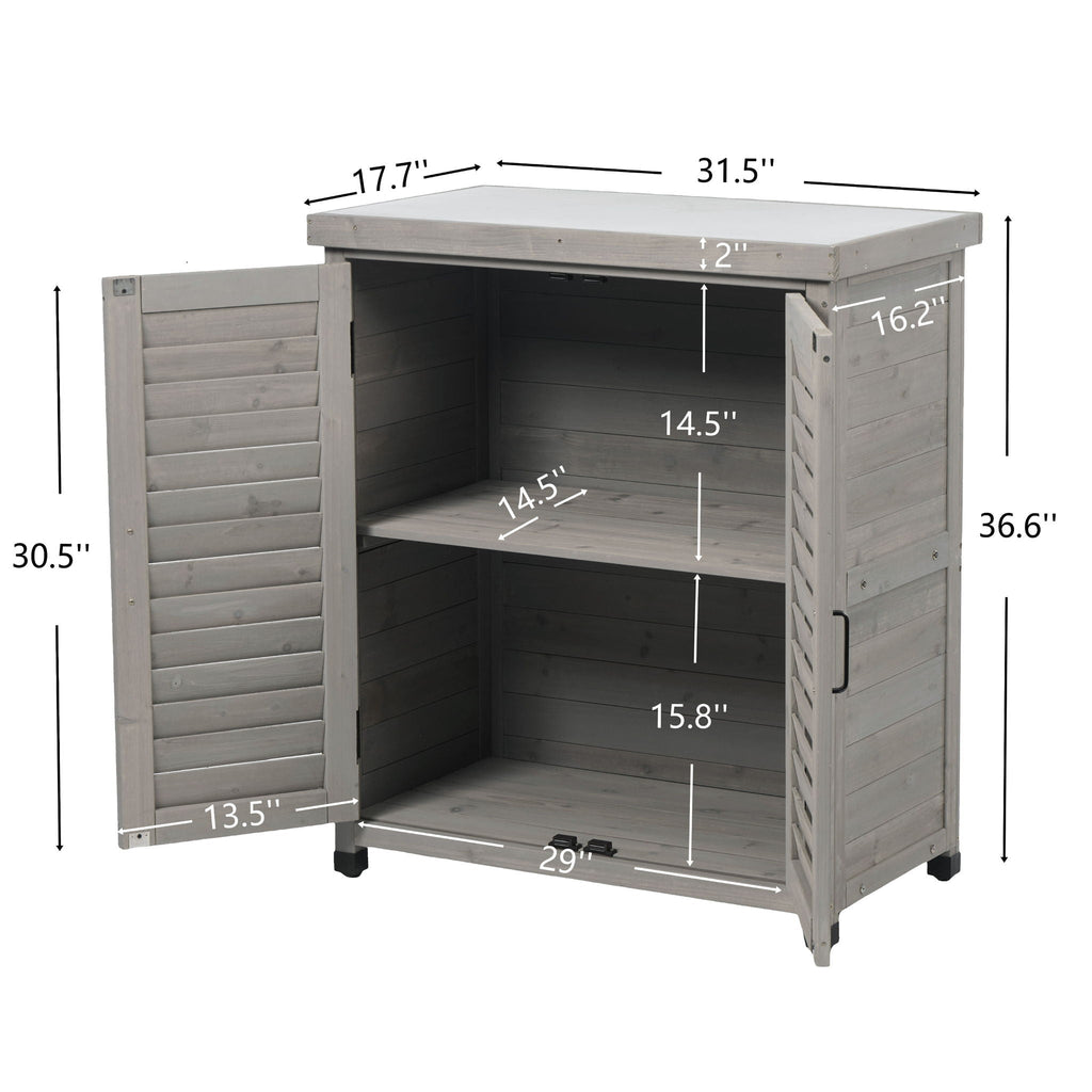 Potting Bench With Storage Cabinet And Metal Table Top For Outdoor
