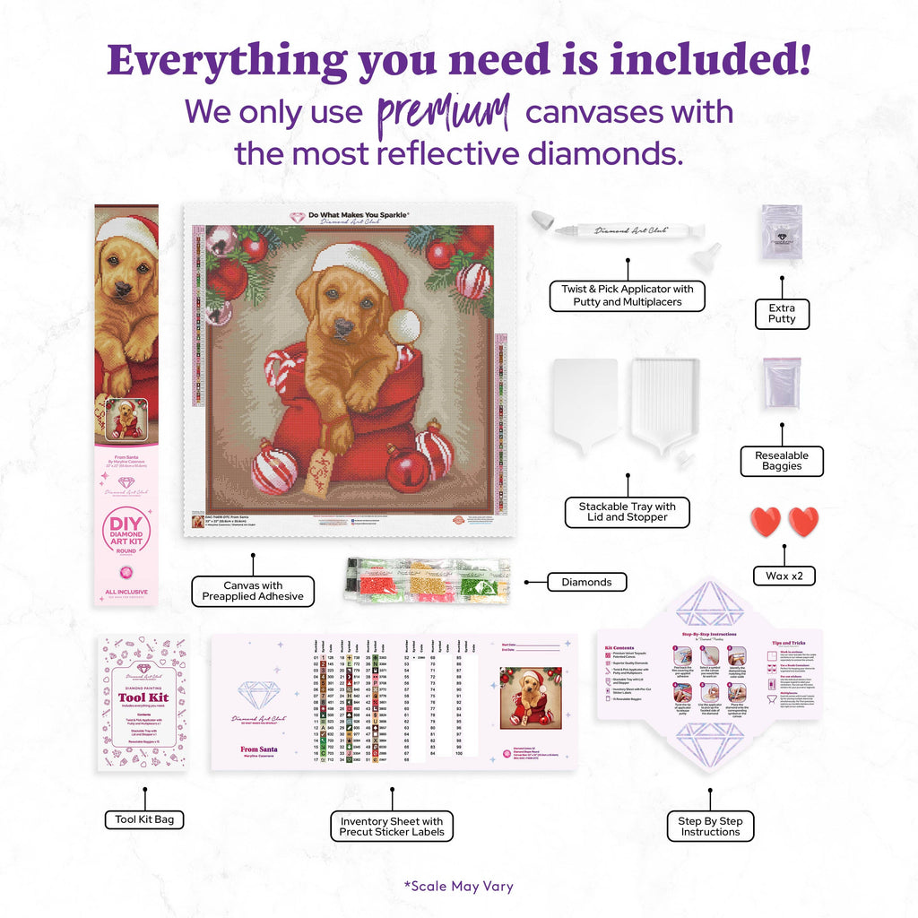 Diamond Art Club – From Santa Christmas Puppy Diamond Painting (Round Drill, 22" x 22")