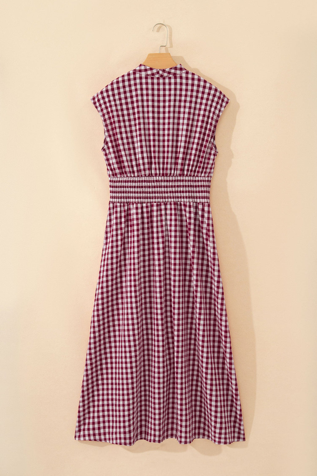 Gingham Plaid Zipped Cinched Waist Maxi Dress