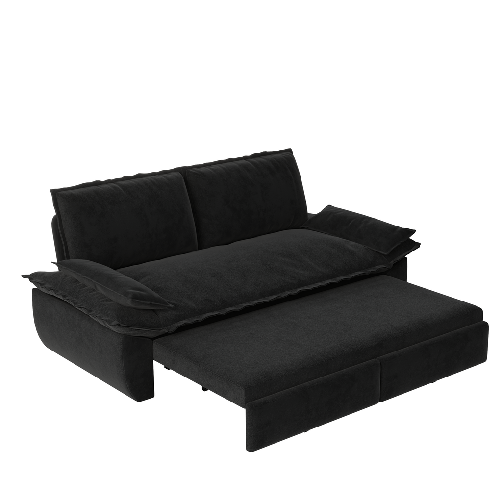 73.2' Queen Pull Out Sofa Bed,3-in-1 Convertible Sleeper Sofa,Multi-Functional Velvet Loveseat Bed,Black(Old Sku:W1885S00050)