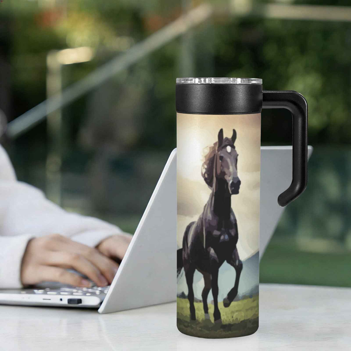 Wild Black Horse 20oz Insulated Tumbler with Screw On Handle
