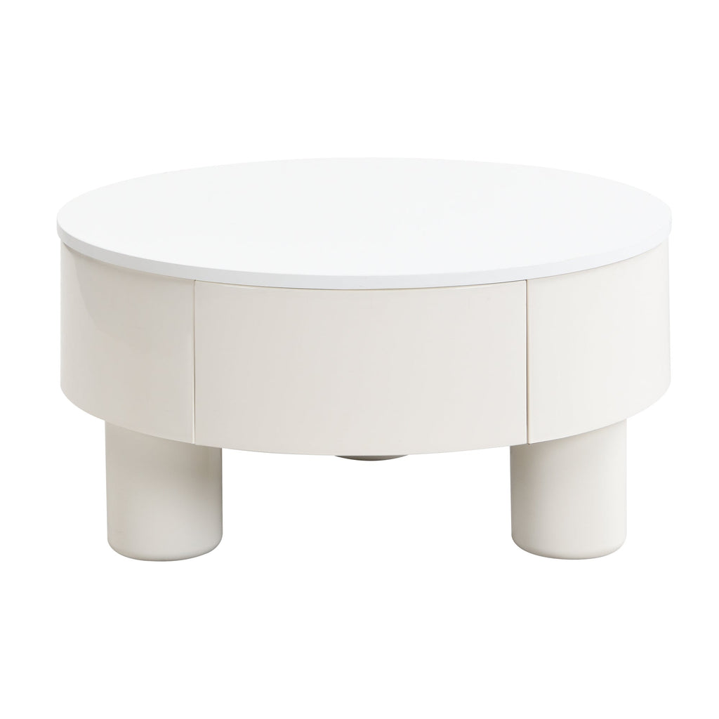 Round Nesting Coffee Table Set of 2, Coffee Table with Storage Drawer, White Plastic Center Table for Living Room, Large 27.56'', Small 19.69''