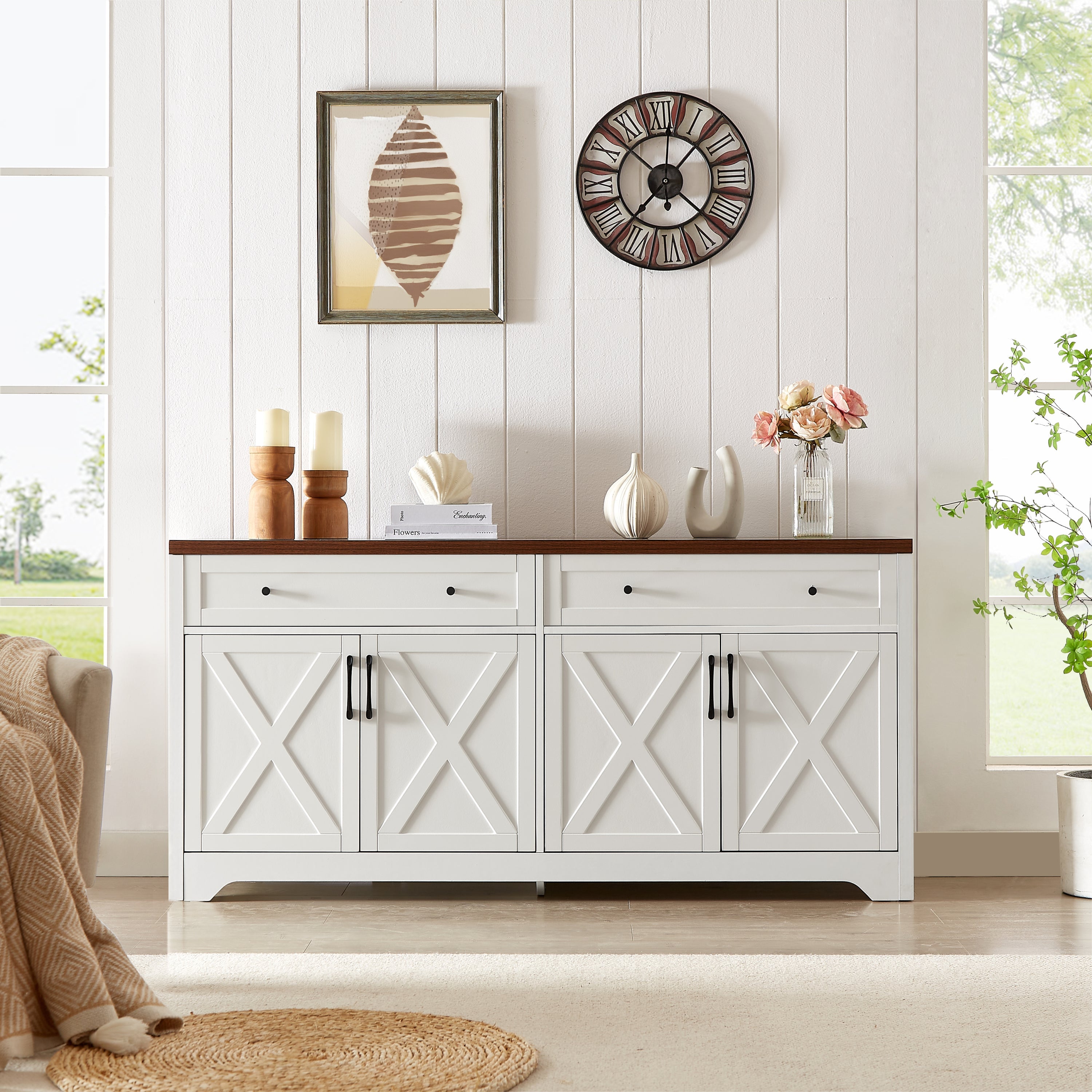 61 inch TV stand for living room, multifunctional combination TV stand, large capacity storage cabinet, can be used in living room, bedroom, office area,61.3''L x 15''W x 29.8''H