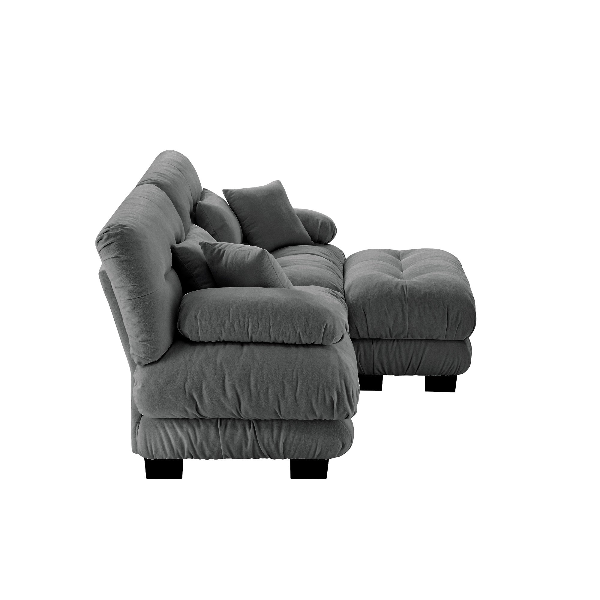 Cloud Couch Sectional Sofa for Living Room, Chenille 2 Seater Sofa with 2 Lumbar pillows and 2 throw pillows , Upholstered Wide Arm Sofa with Convertible Ottoman,Chenille Gray