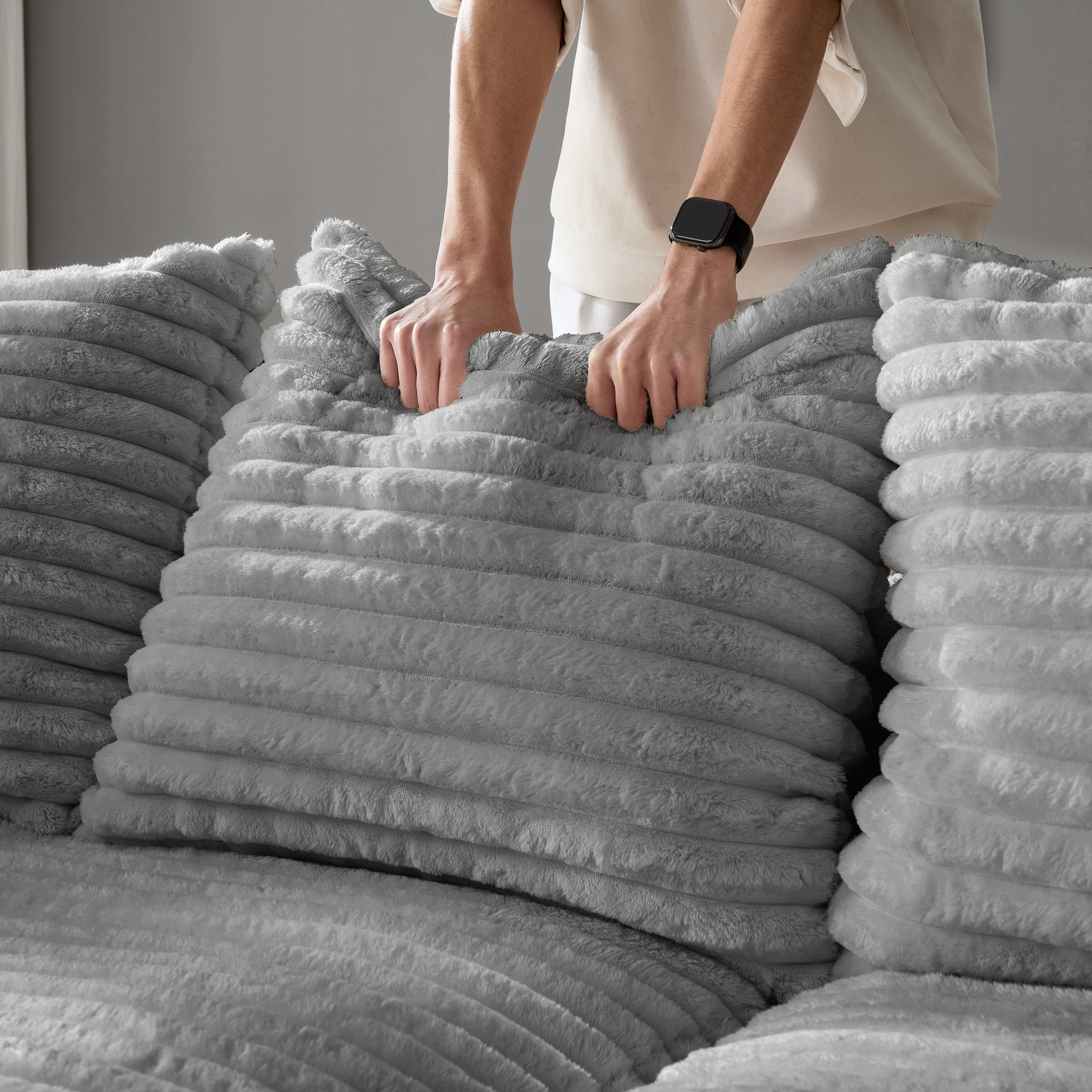 104.3 ' Plush Corduroy 4-Seat Sofa, Modern Comfy Upholstered Sofa Cloud Couch, Deep Seat Couches with Soft Pillows and 2 Ottomans, Convertible Sofa Lounge Chair, for Living Room,Apartment,Office,Grey