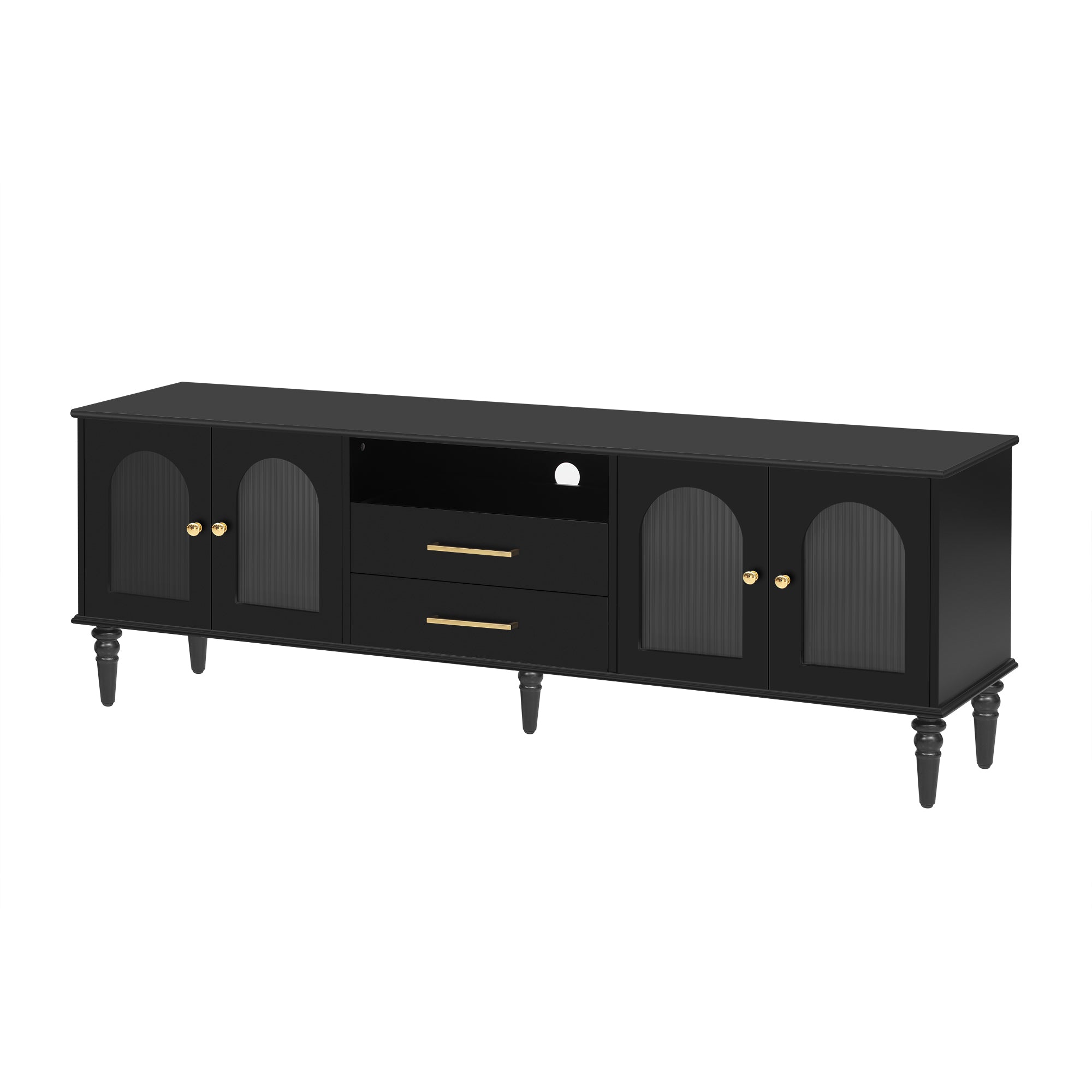 U-Can 68.9'' Retro TV Stand for TVs up to 75 Inches, Entertainment Center Media Console with Fluted Glass Doors and Five Solid Wood Legs for Living room(OLD SKU:N724P198468B)